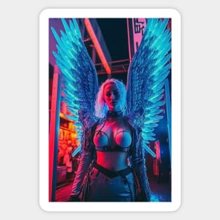 Angel Cyperpunk Beauty with Futuristic Cityscape - Ultra Realistic Sticker